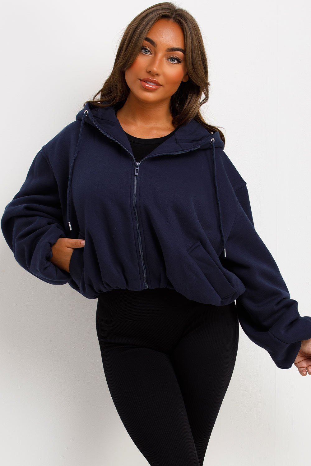 Hooded Jacket with Elastic Hem Navy | Xtralitty