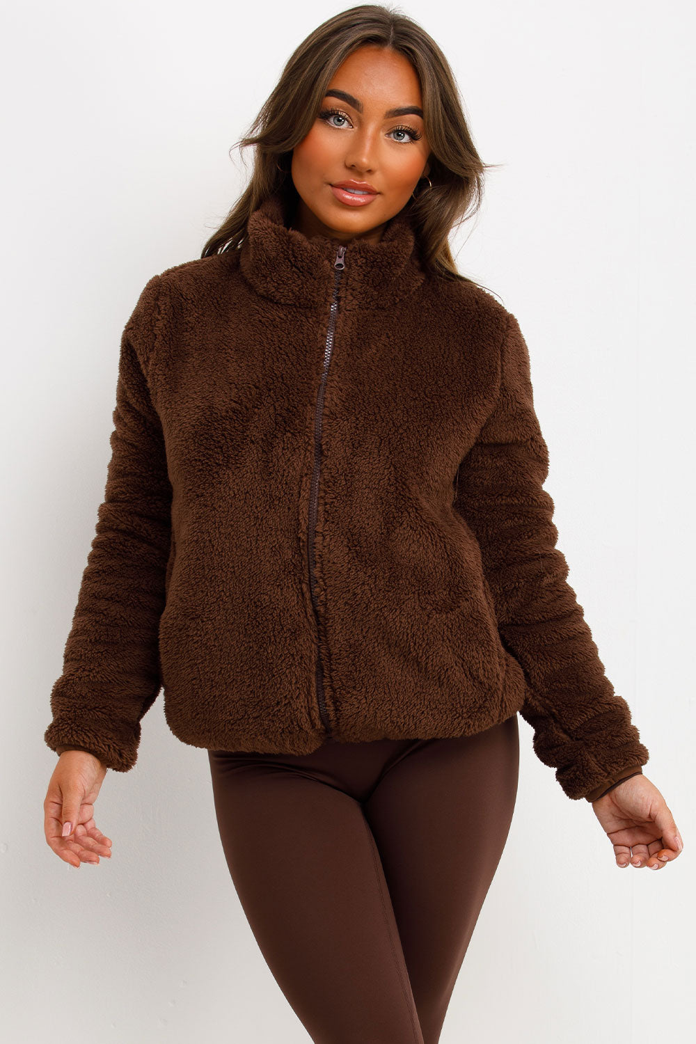 Teddy Jacket Zip Through Brown | Xtralitty