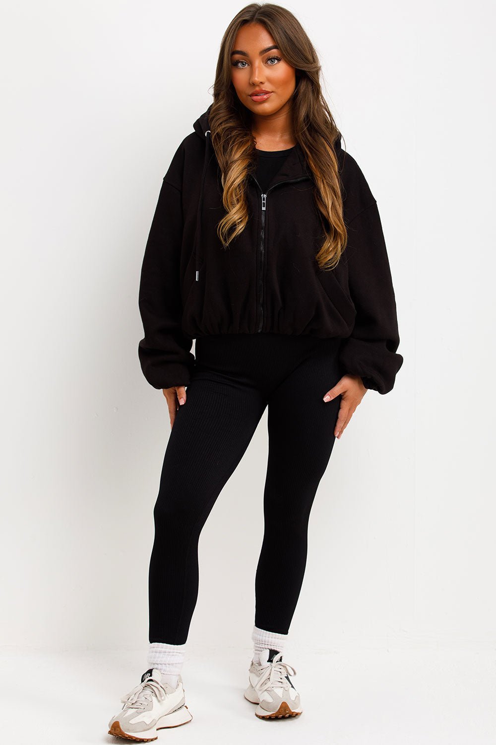 Black Hooded Jacket with Elastic Hem | Xtralitty