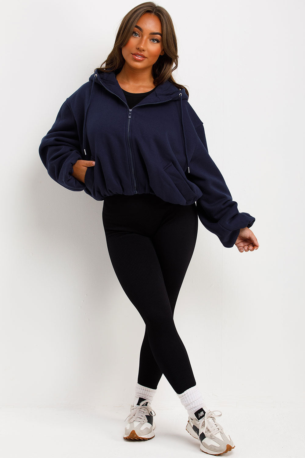Hooded Jacket with Elastic Hem Navy | Xtralitty