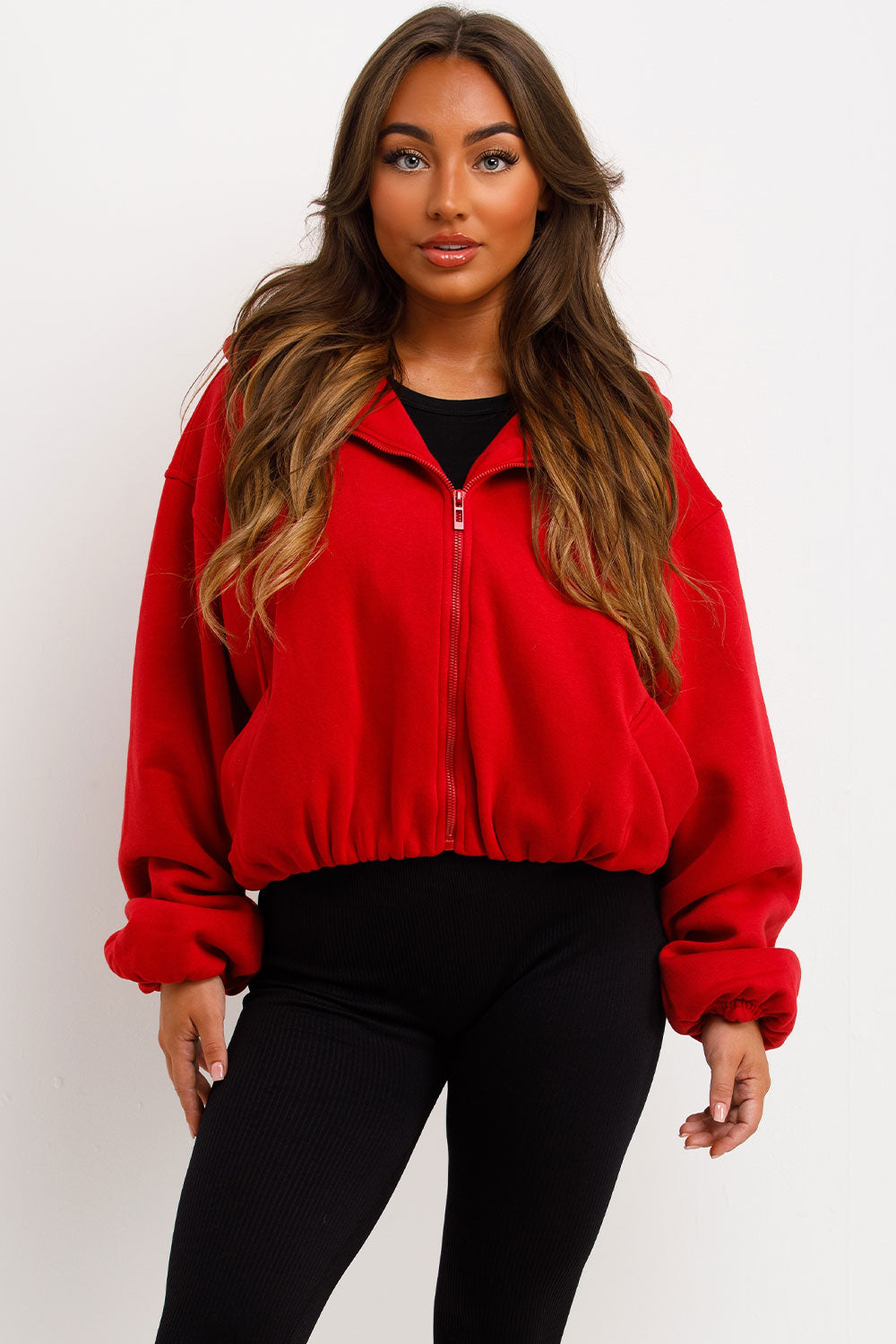Hooded Jacket with Elastic Hem Red | Xtralitty