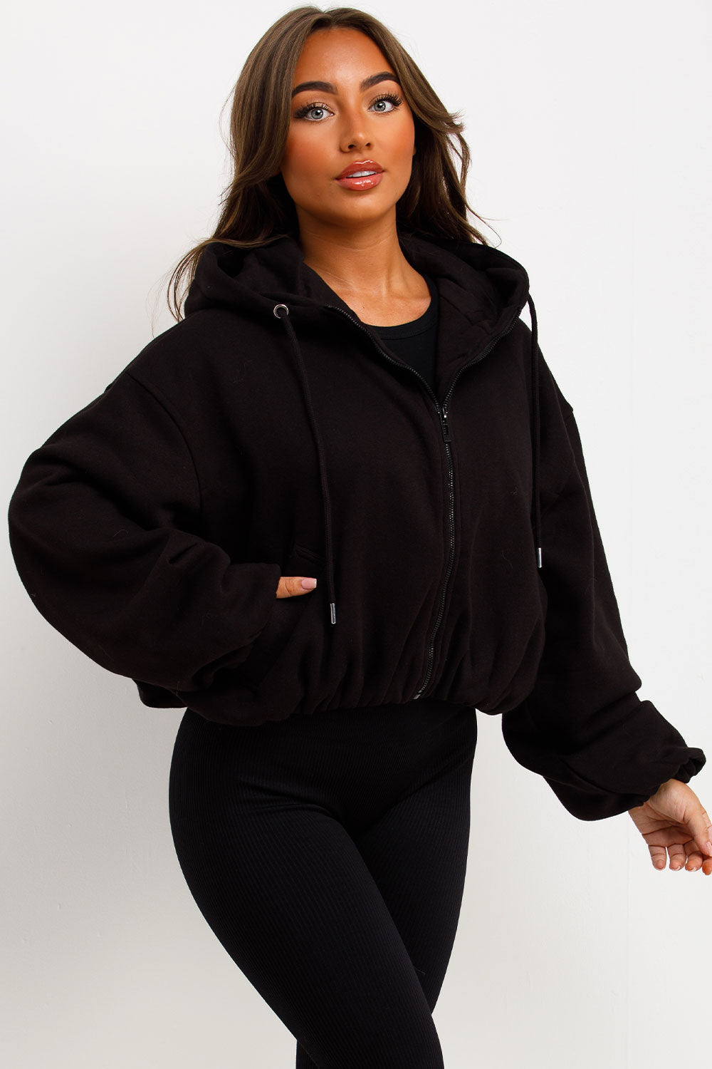 Black Hooded Jacket with Elastic Hem | Xtralitty