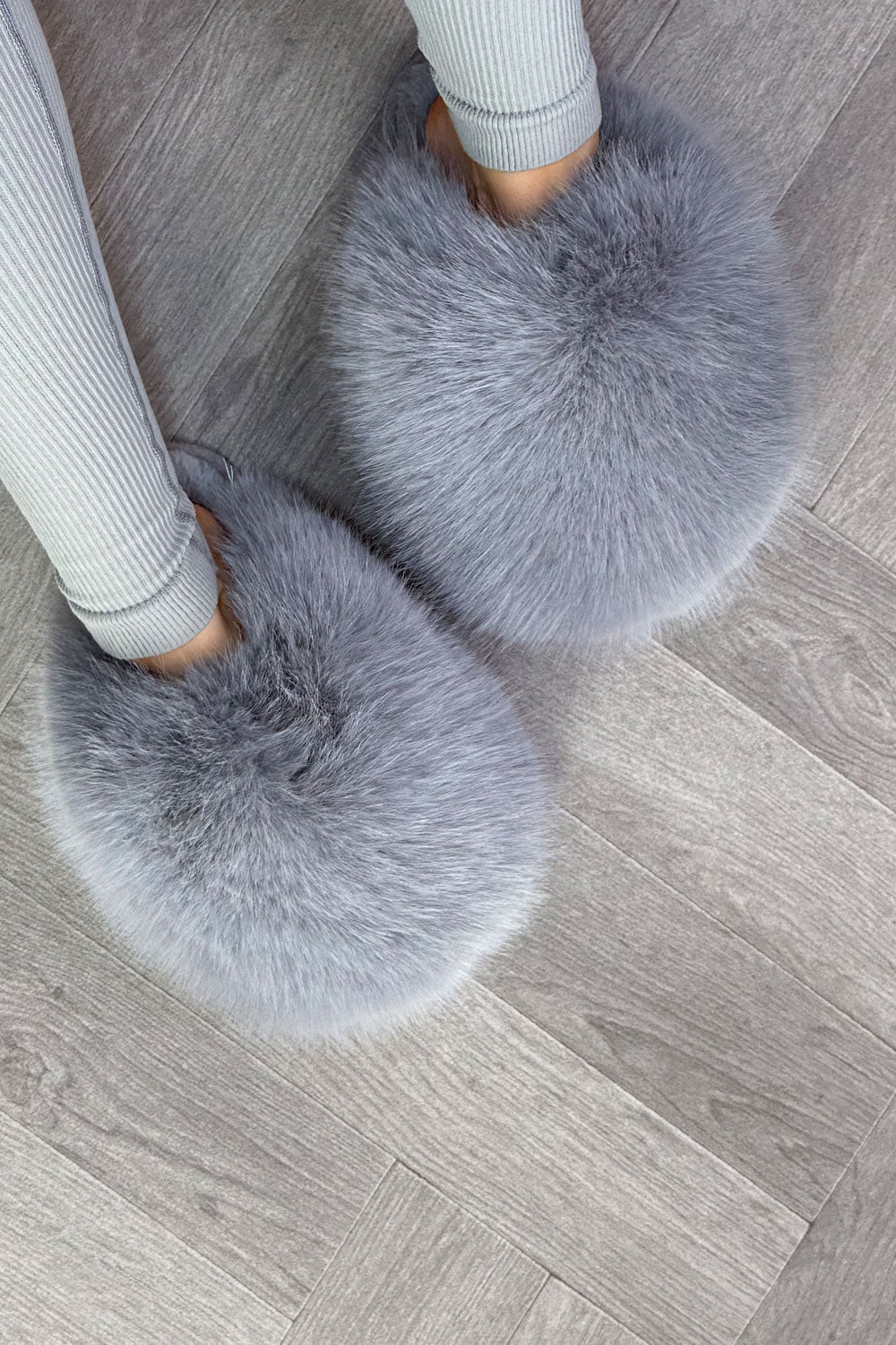 Faux Fur Fluffy Slippers Grey | Xtralitty