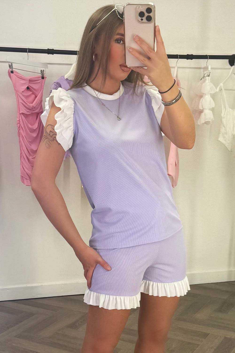 Shorts and Top Set with Ruffle Frill Detail Lila | Xtralitty