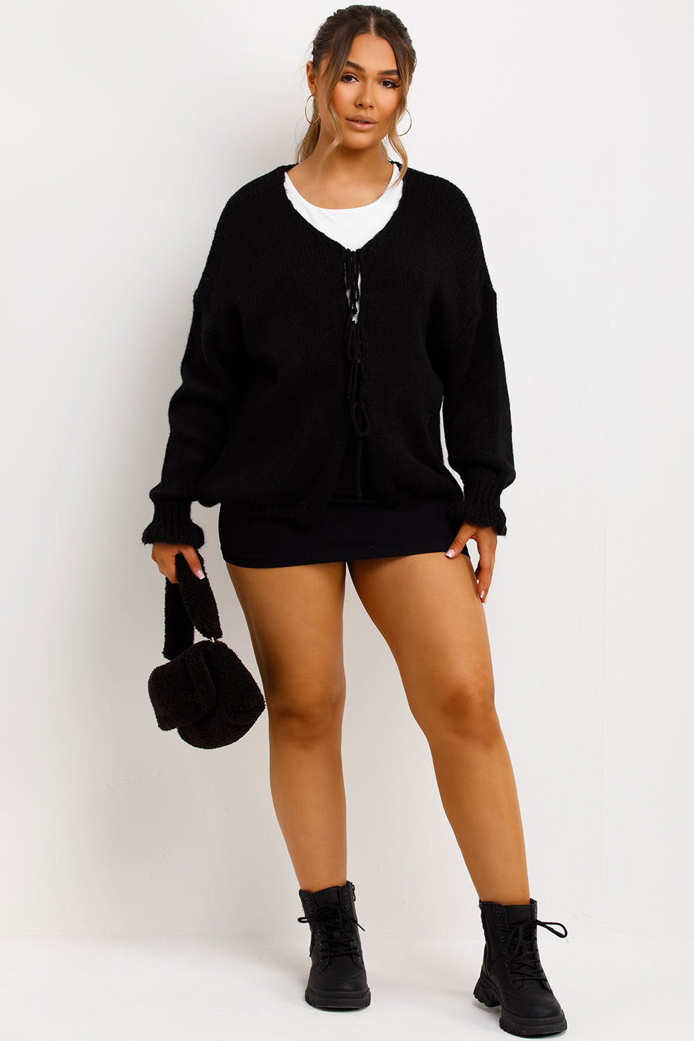 Black Knitted Cardigan with Tie Front | Xtralitty