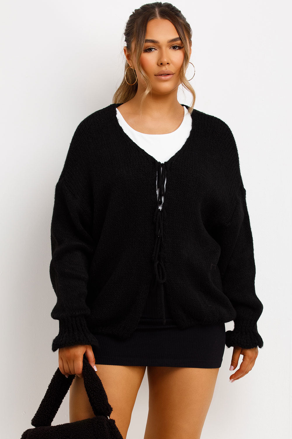 Black Knitted Cardigan with Tie Front | Xtralitty