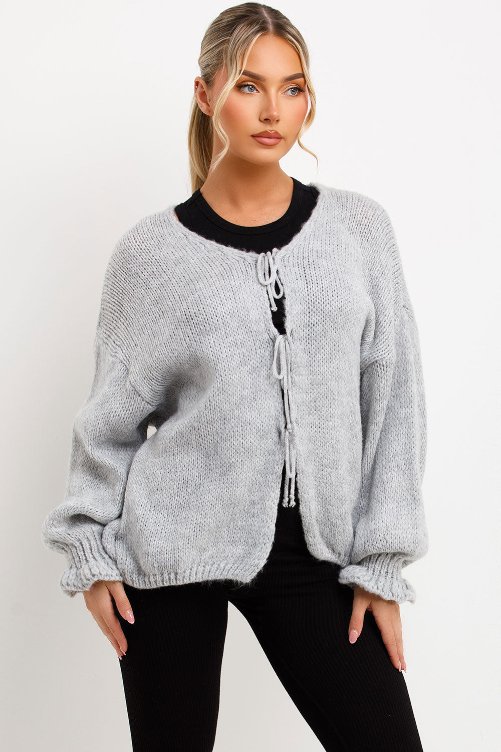 Knitted Cardigan with Tie Front Grey | Xtralitty