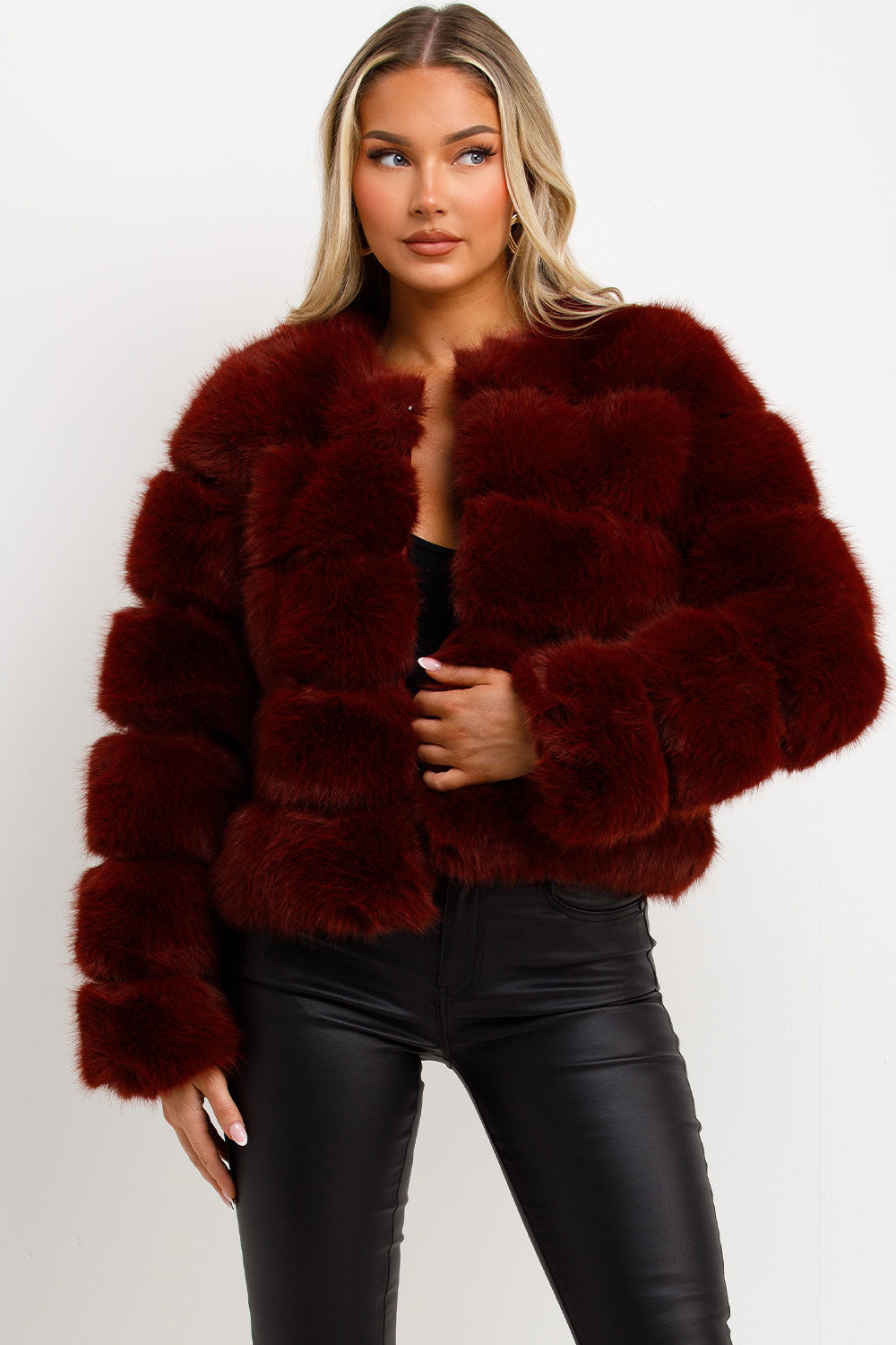 Faux Fur Bubble Coat Burgundy | Xtralitty