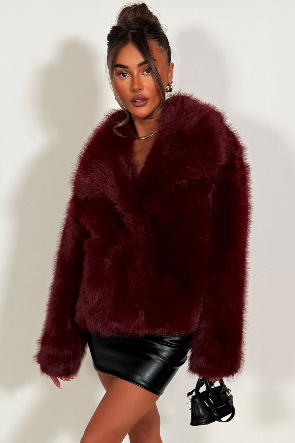 Burgundy Faux Fur Jacket Collared | Xtralitty