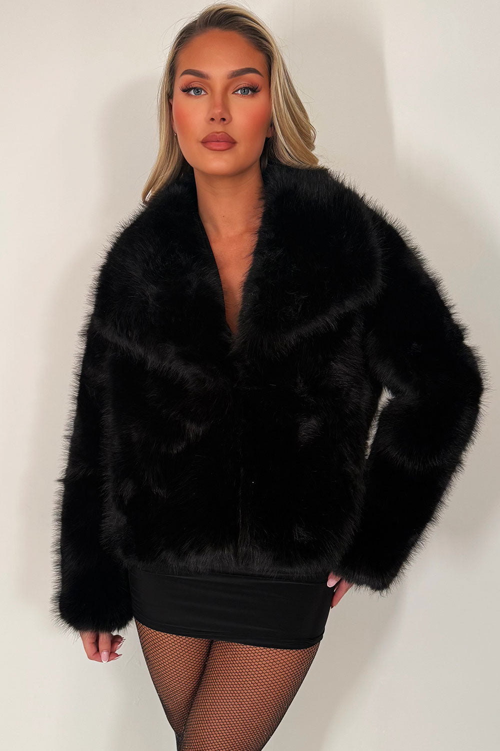 Faux Fur Jacket Collared Black | Xtralitty