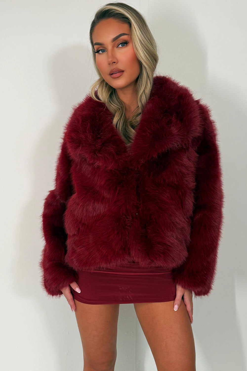 Faux Fur Jacket Collared Burgundy | Xtralitty