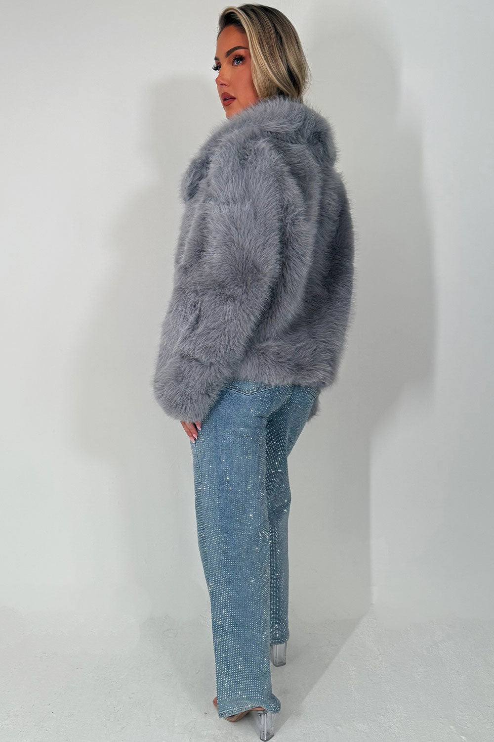 Faux Fur Jacket Collared Grey | Xtralitty