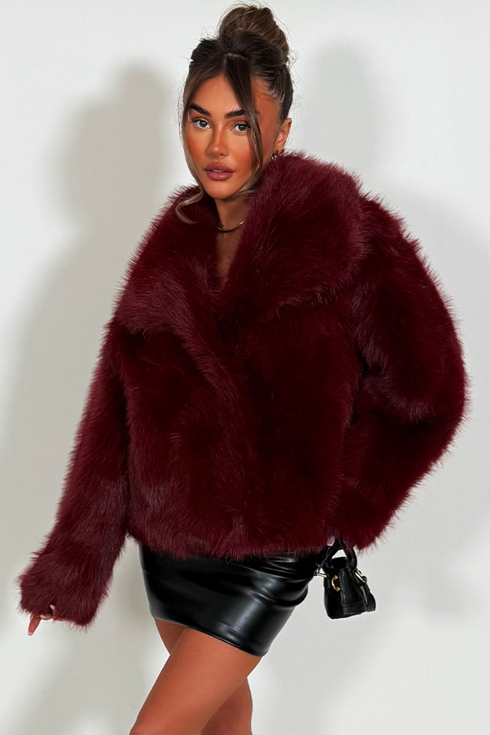 Burgundy Faux Fur Jacket Collared | Xtralitty