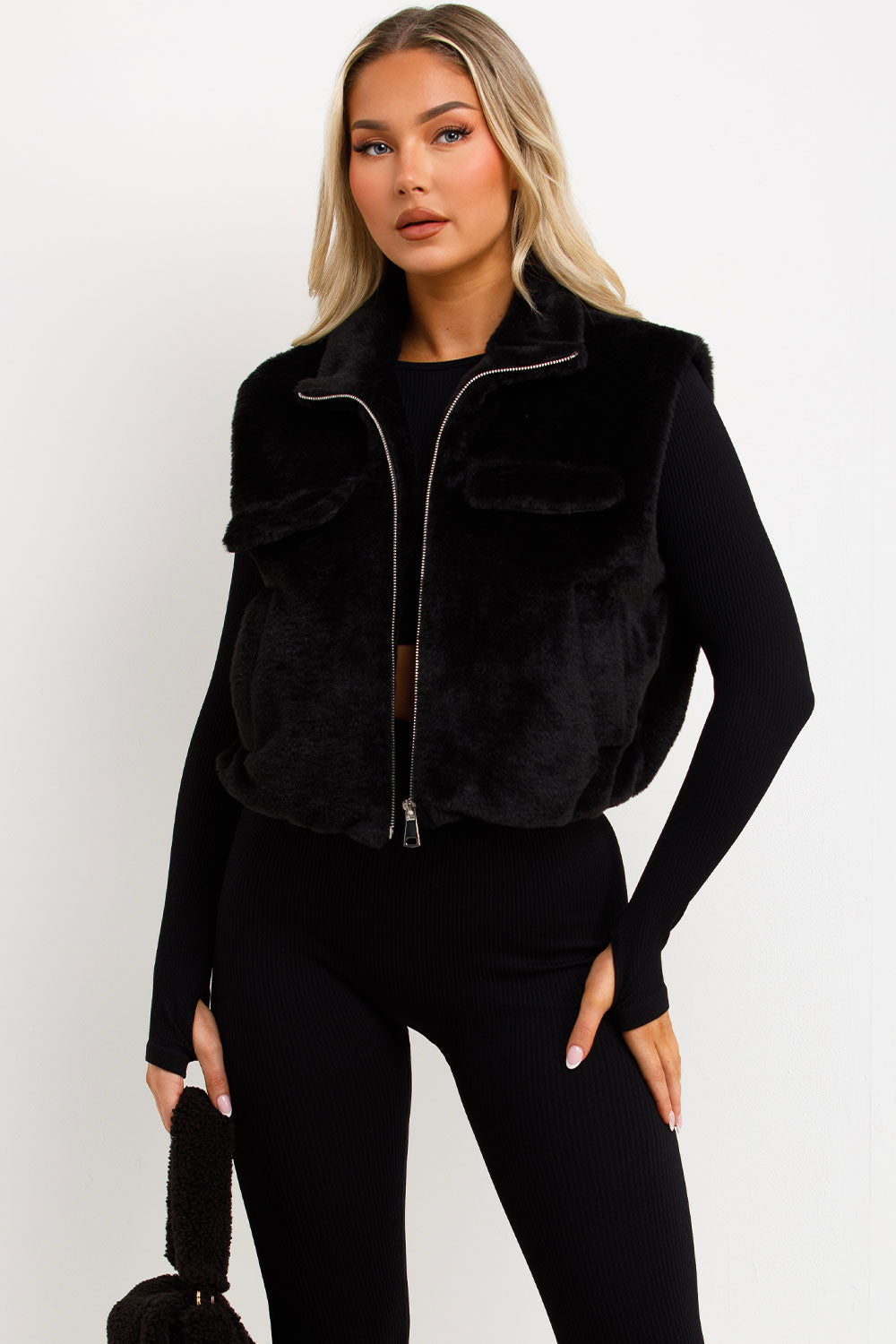 Teddy Gilet Cropped Black | Xtralitty