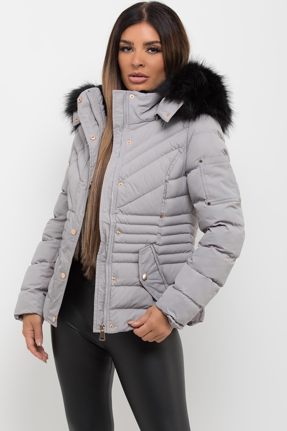 Puffer Coat with Fur Hood Grey | Xtralitty