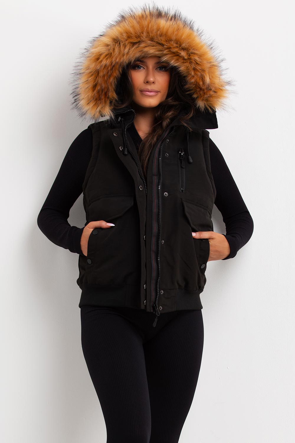 Black Gilet with Fur Hood | Xtralitty