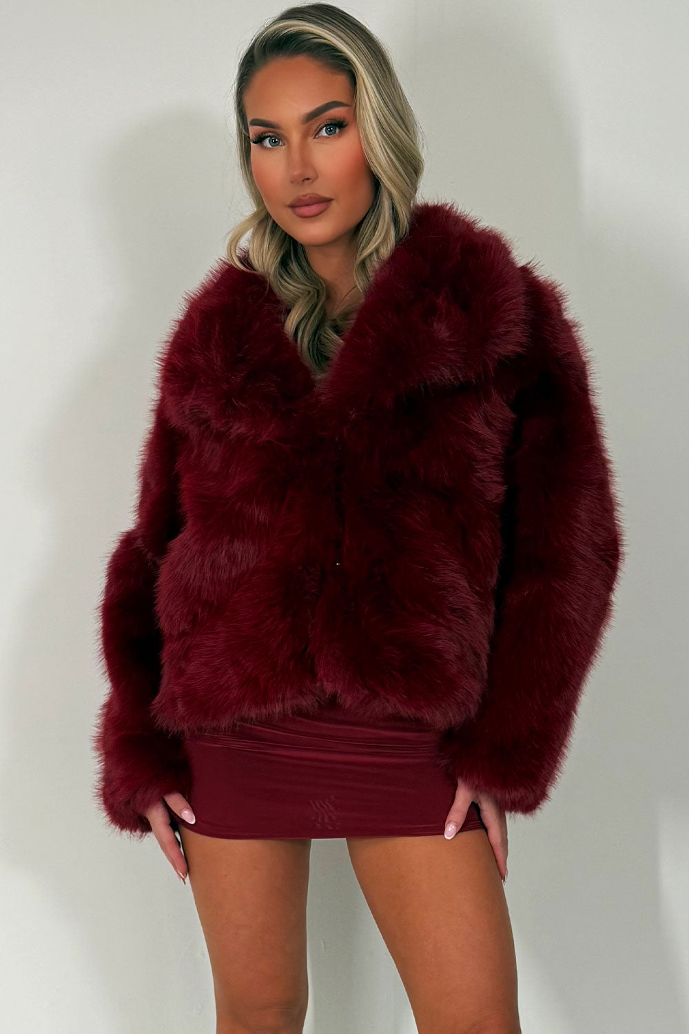 Faux Fur Jacket Collared Burgundy | Xtralitty