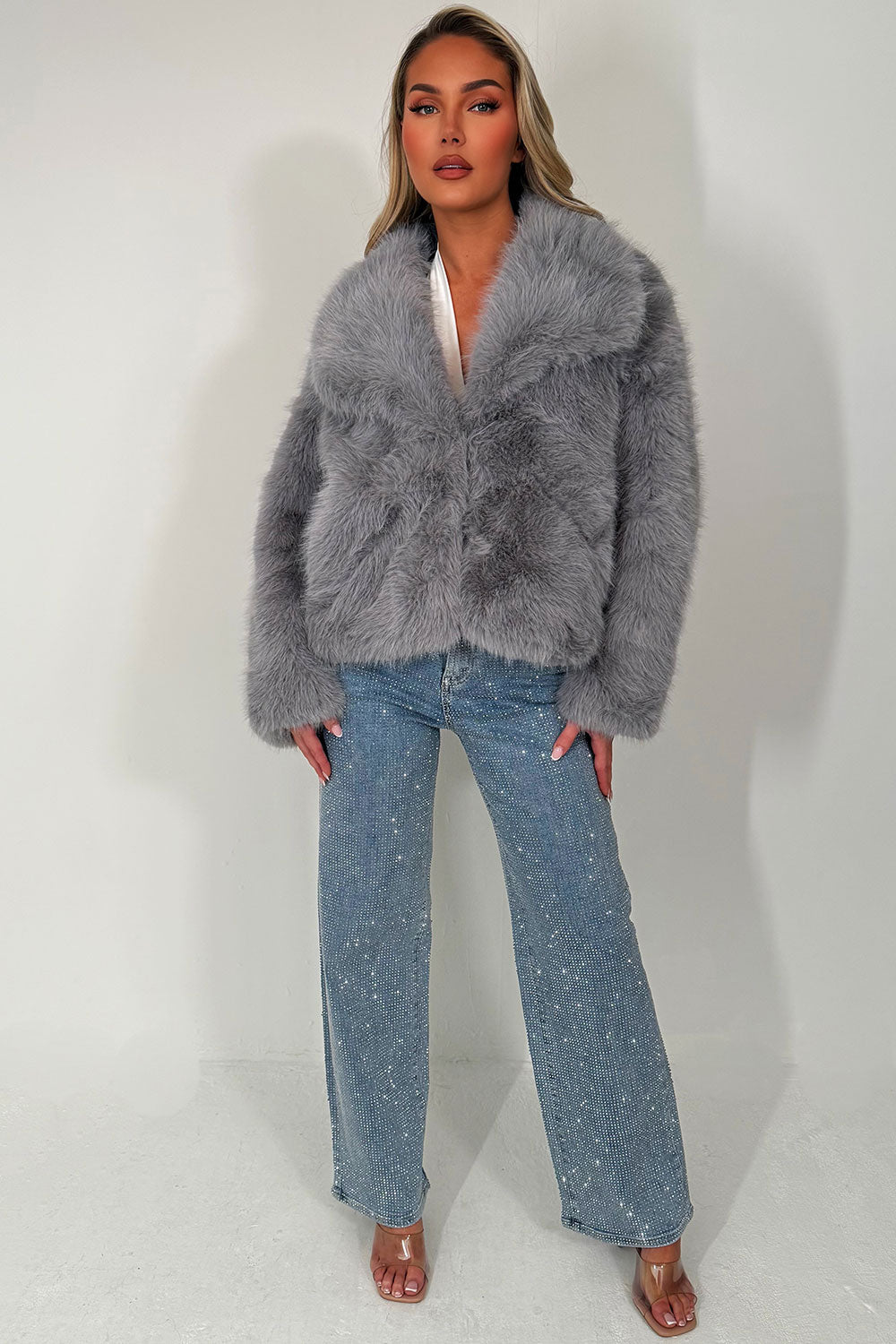 Faux Fur Jacket Collared Grey | Xtralitty