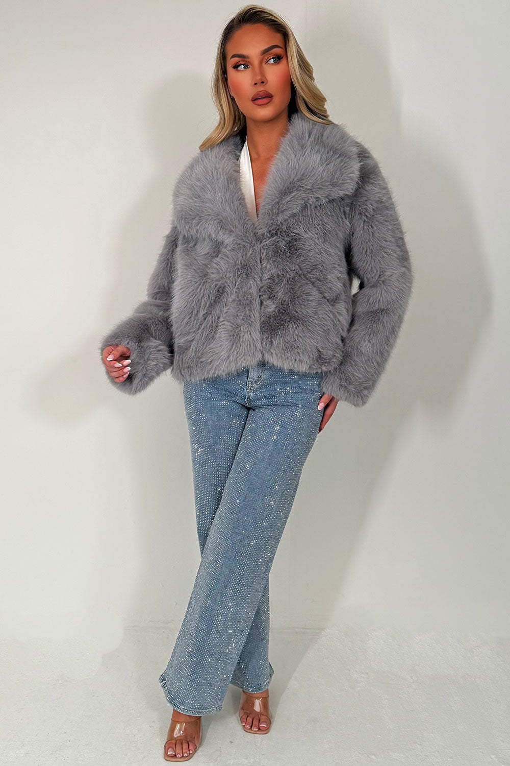 Faux Fur Jacket Collared Grey | Xtralitty