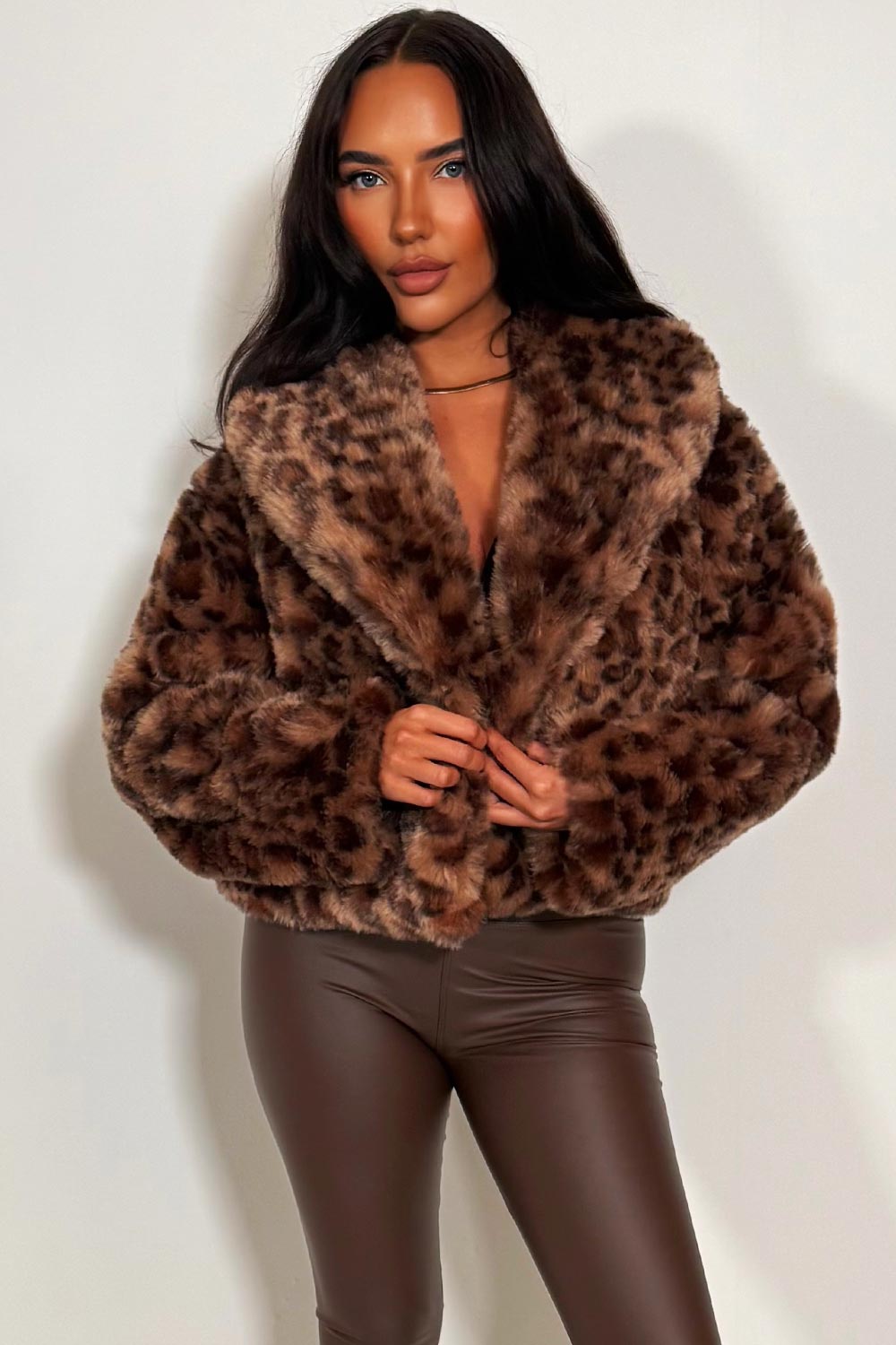 Shorts Faux Fur Jacket in Tan Leopard Print | Xtralitty