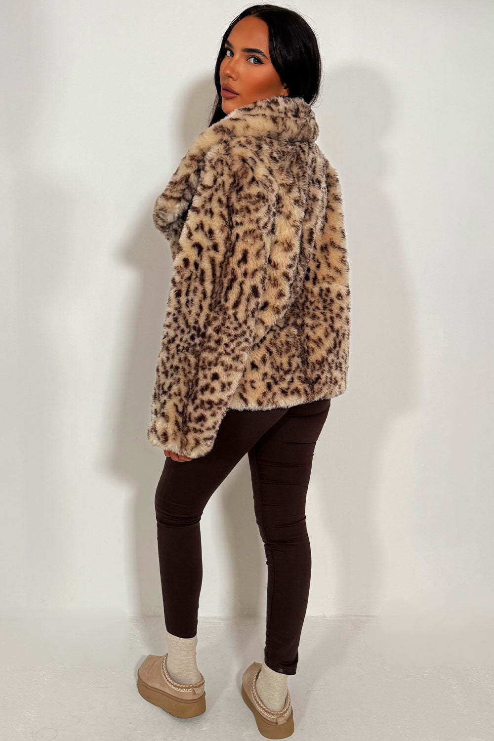 Faux Fur Jacket in Beige Leopard Print | Xtralitty