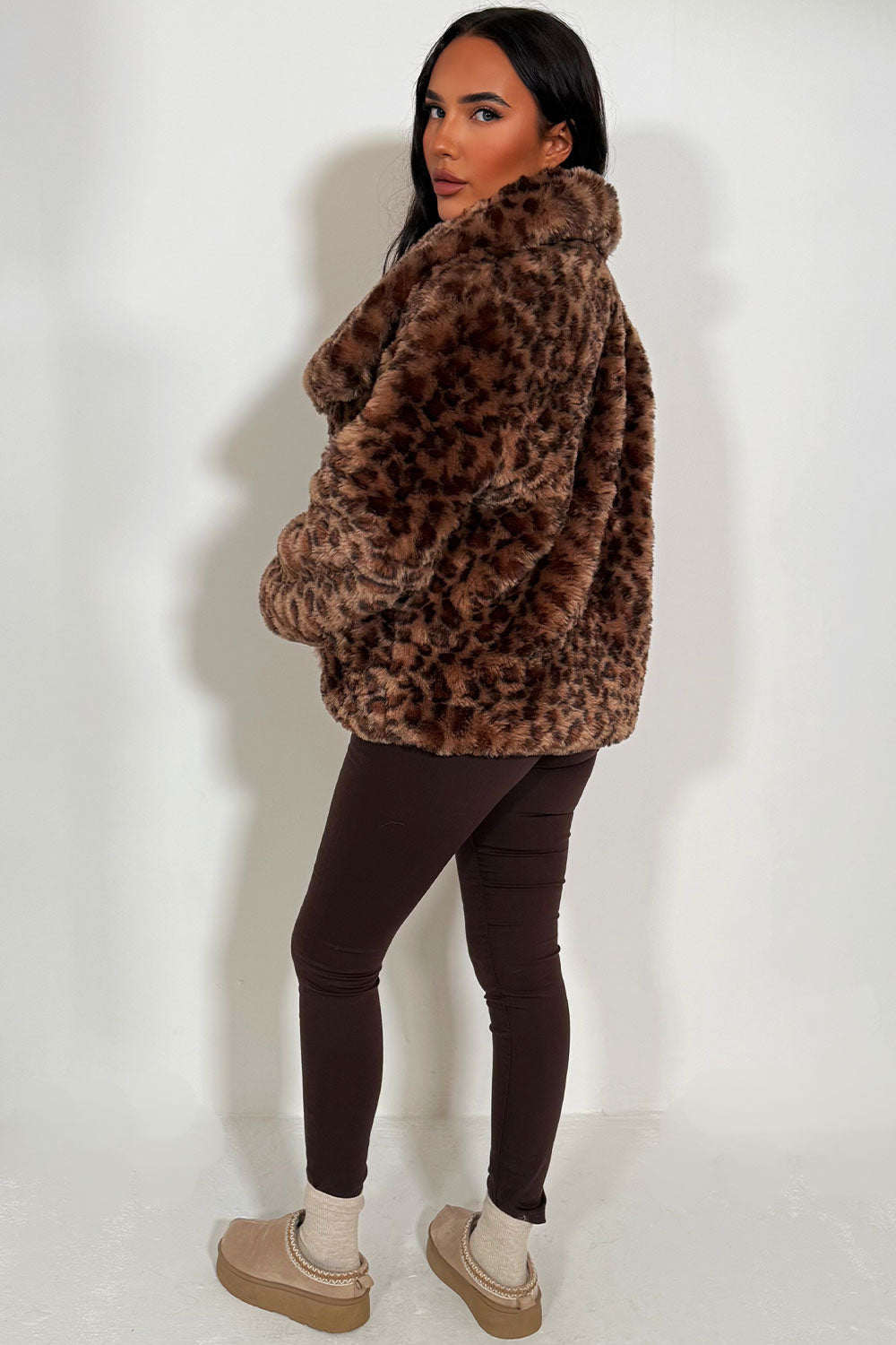 Faux Fur Jacket in Tan Leopard Print | Xtralitty