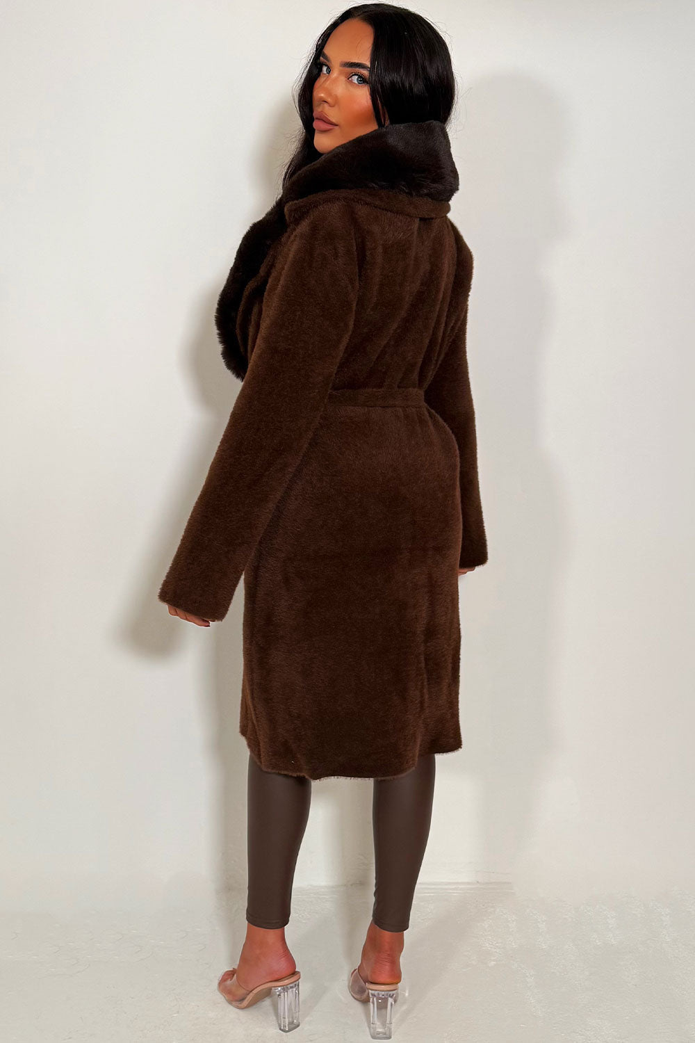 Faux Fur Collar Belted Coat with Faux Fur Cuff B | Xtralitty