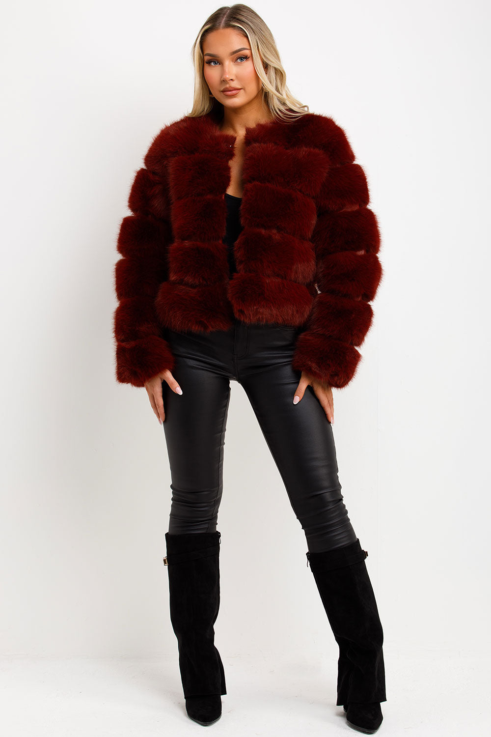 Faux Fur Bubble Coat Burgundy | Xtralitty