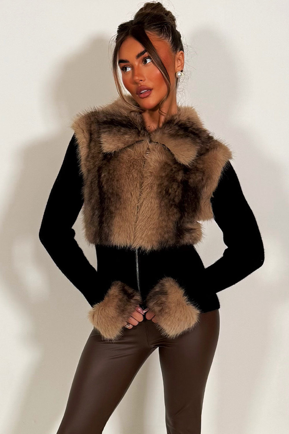 Faux Fur Cardigan Jumper Brown | Xtralitty