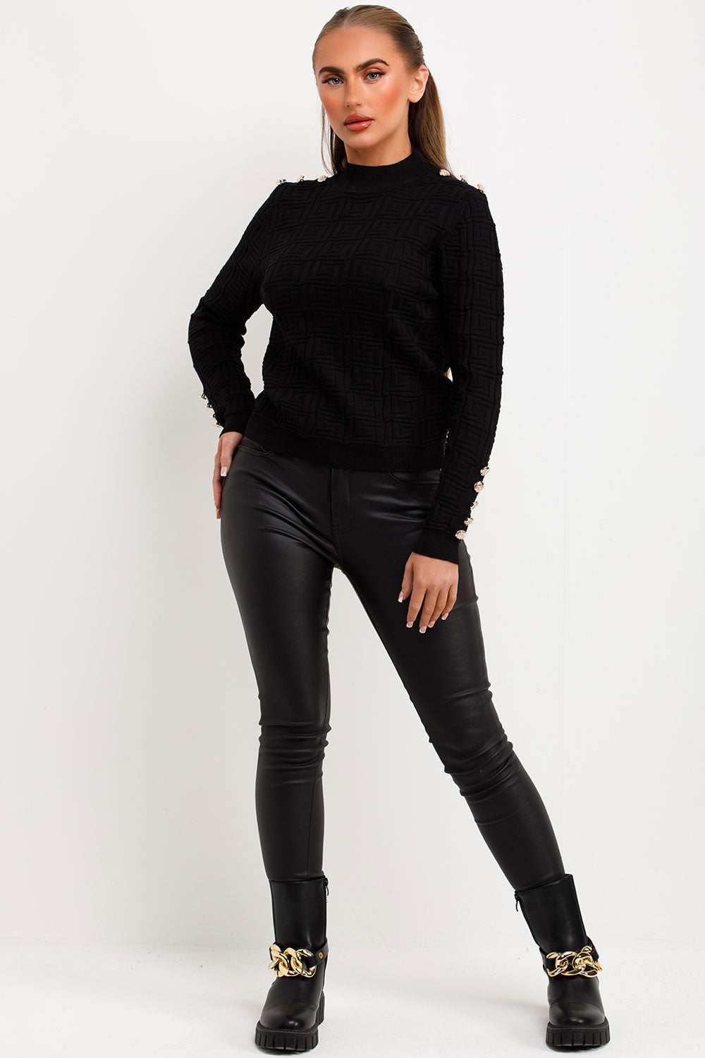 Jumper with Gold Buttons and Embossed Detailing | Xtralitty