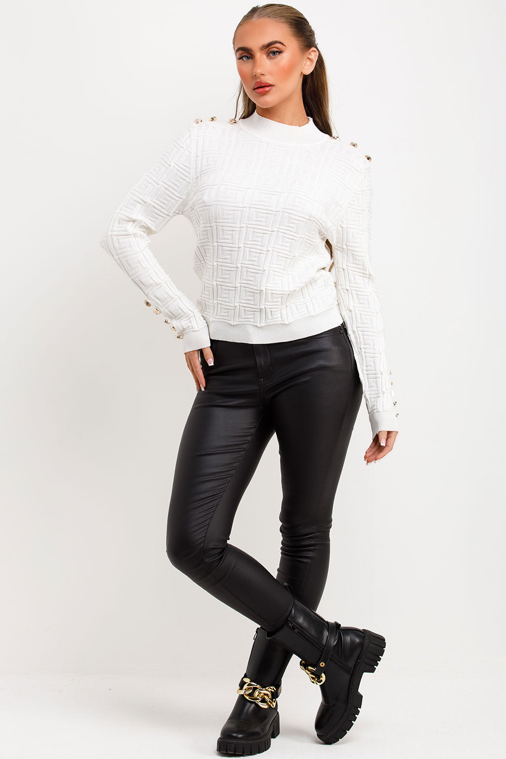 Jumper with Gold Buttons and Embossed Detailing | Xtralitty