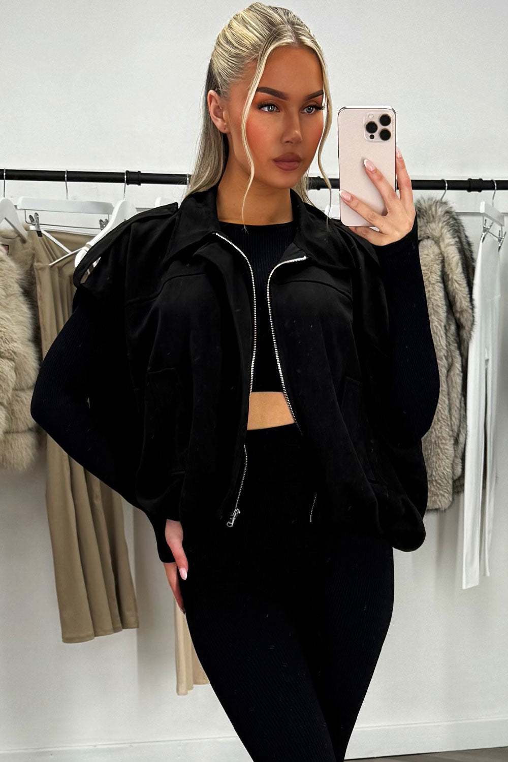 Black Faux Suede Crop Gilet with Tabs | Xtralitty