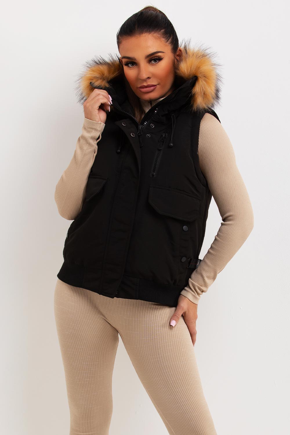 Black Gilet with Fur Hood | Xtralitty