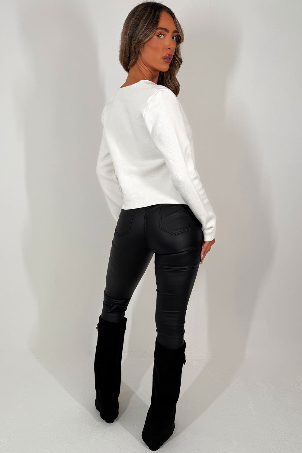 White Long Sleeve Knitted Jumper with Gold Butto | Xtralitty