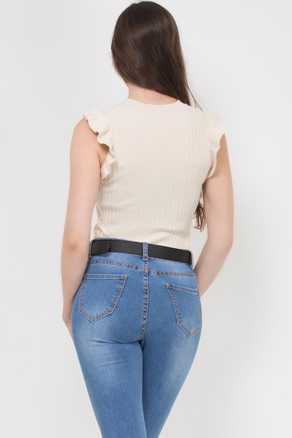 Ribbed Sleeveless Frill Detail Gold Button Top B | Xtralitty