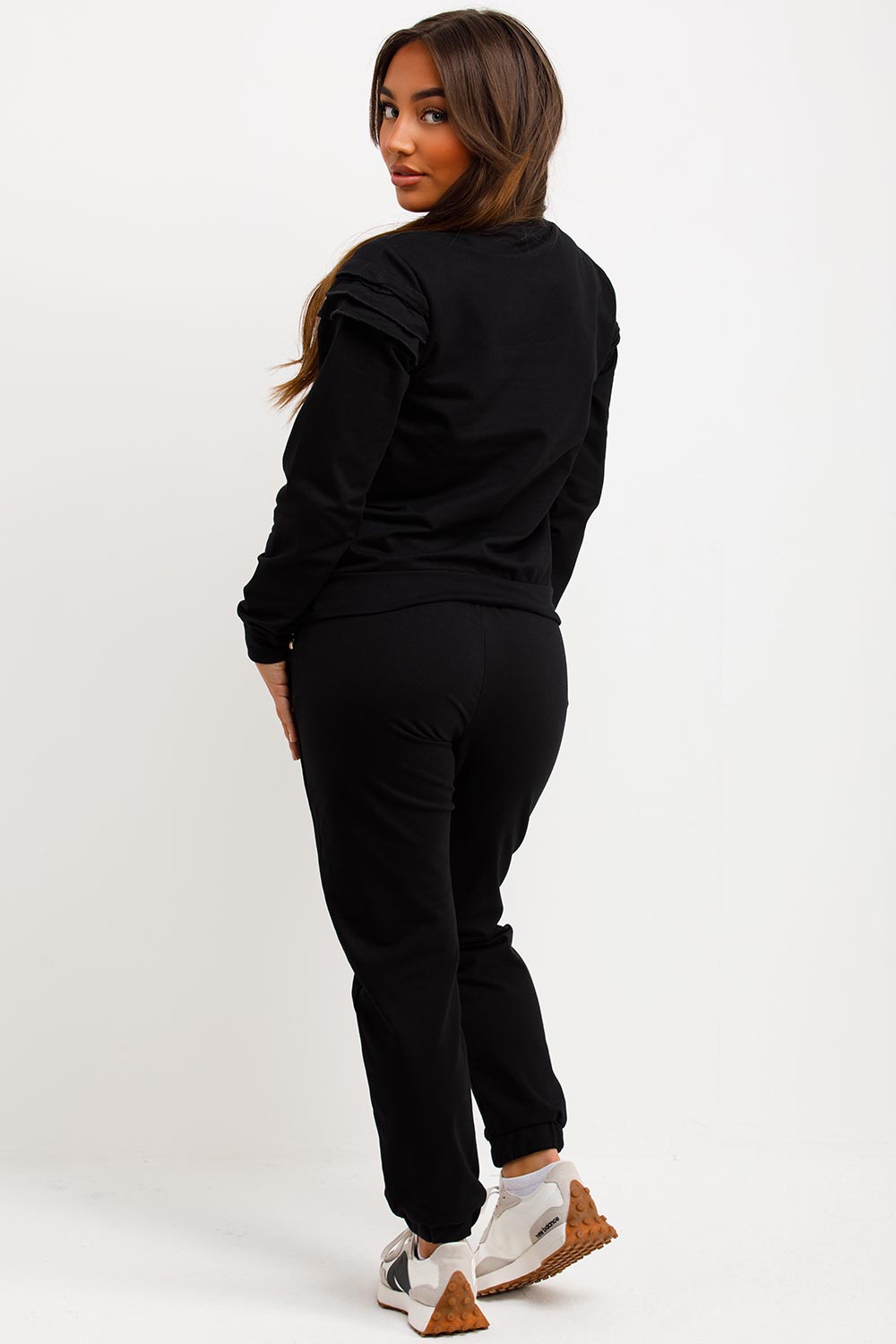 Gold Button Frill Shoulder Loungewear Set Black | Xtralitty