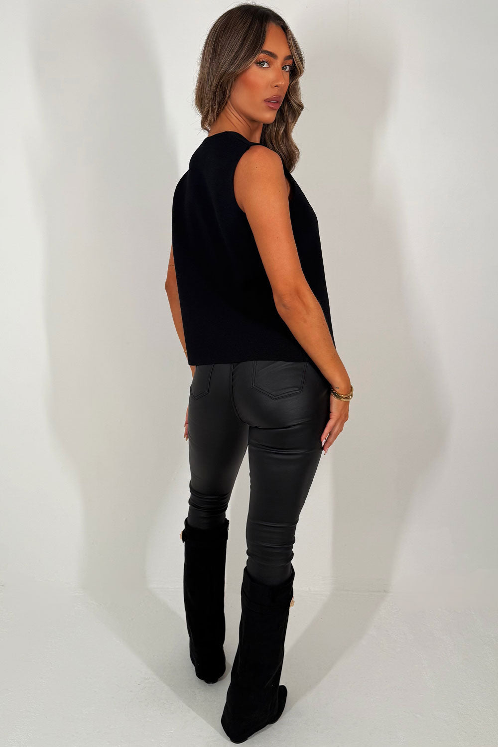 Black Knitted Cardigan Sleeveless Jumper with Go | Xtralitty