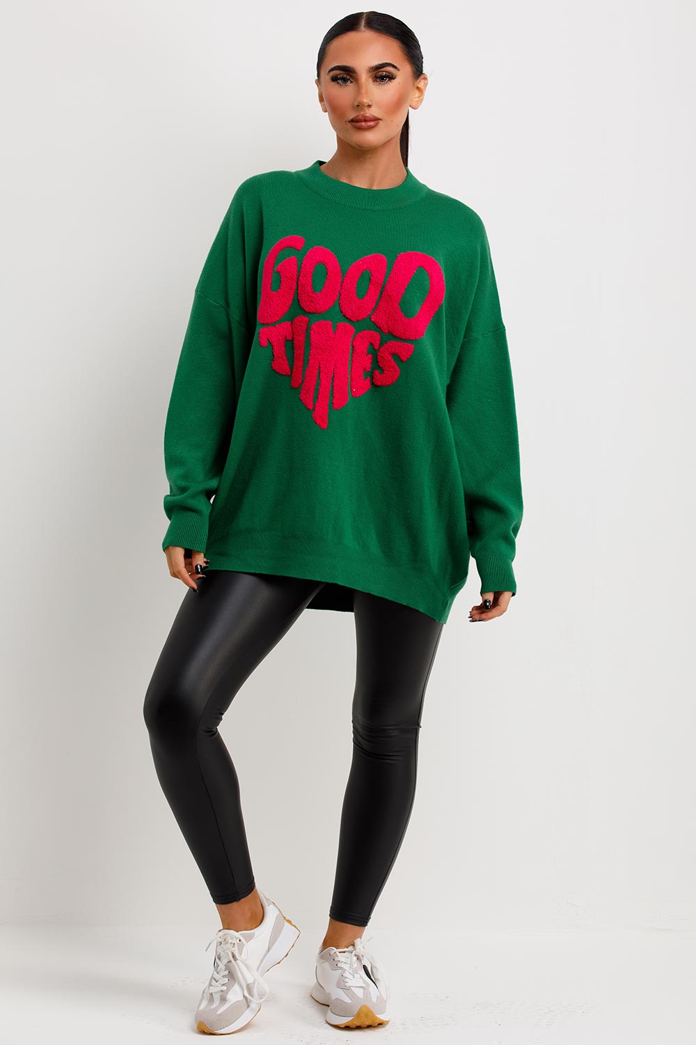 Knitted Jumper with Good Times Towelling Green | Xtralitty