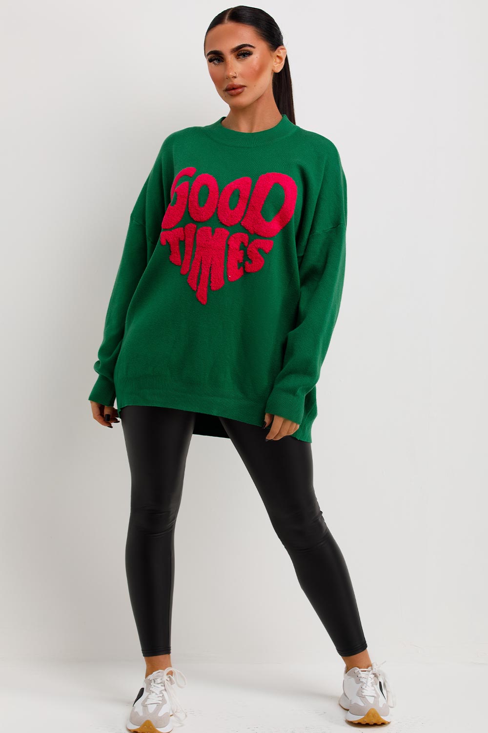 Knitted Jumper with Good Times Towelling Green | Xtralitty
