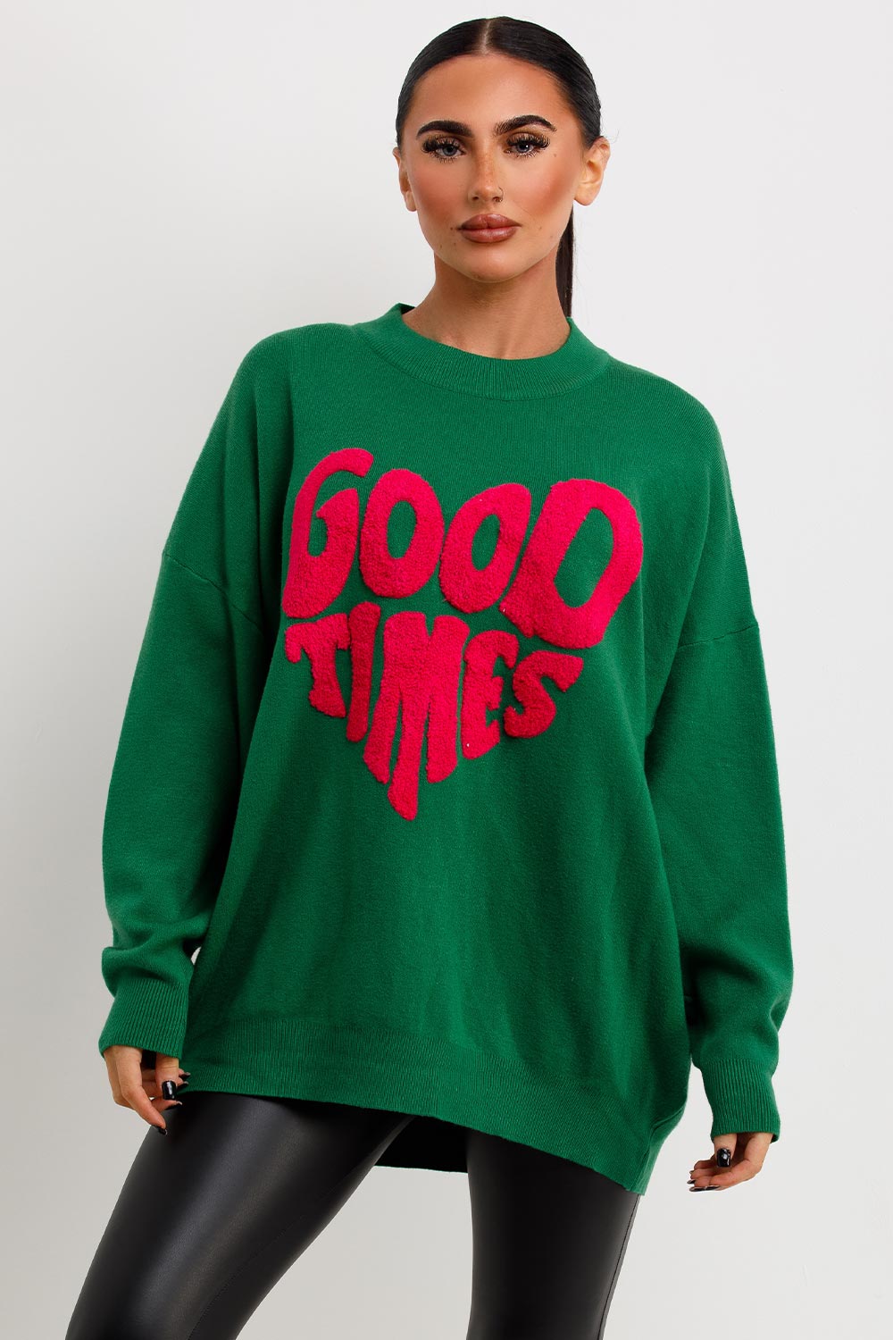 Knitted Jumper with Good Times Towelling Green | Xtralitty
