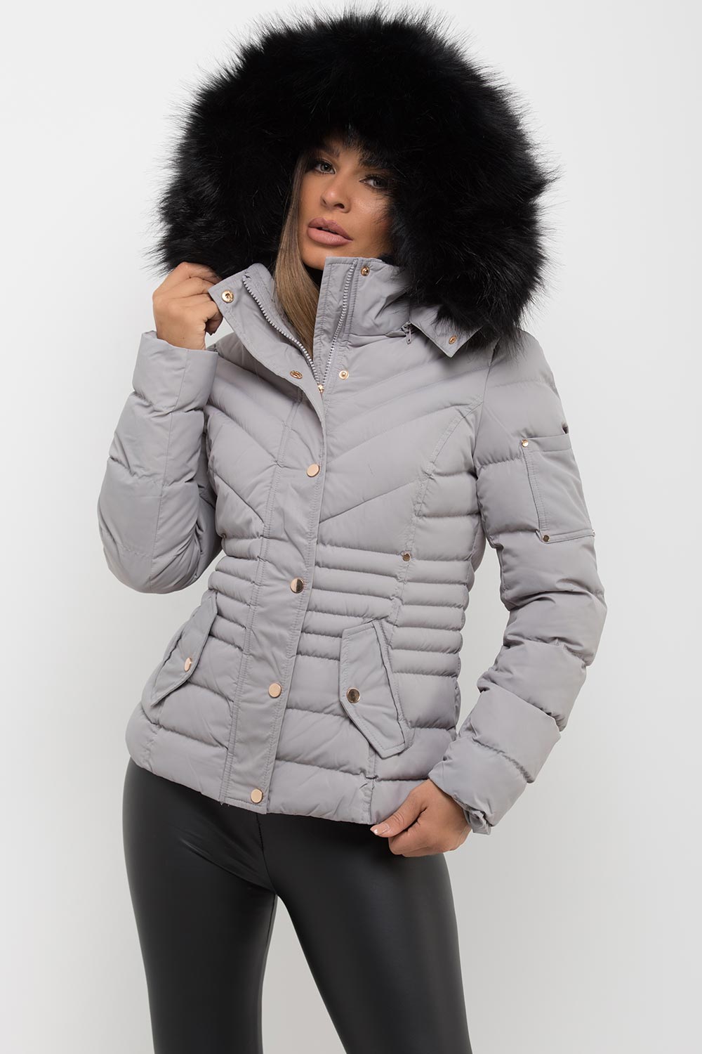 Puffer Coat with Fur Hood Grey | Xtralitty