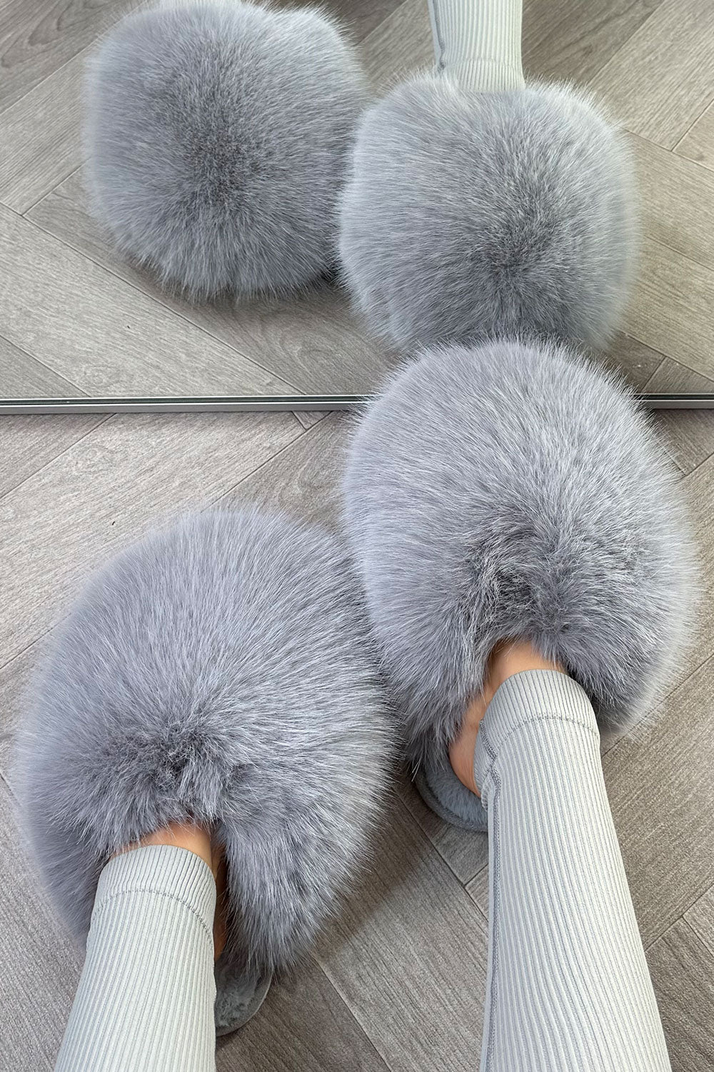 Faux Fur Fluffy Slippers Grey | Xtralitty
