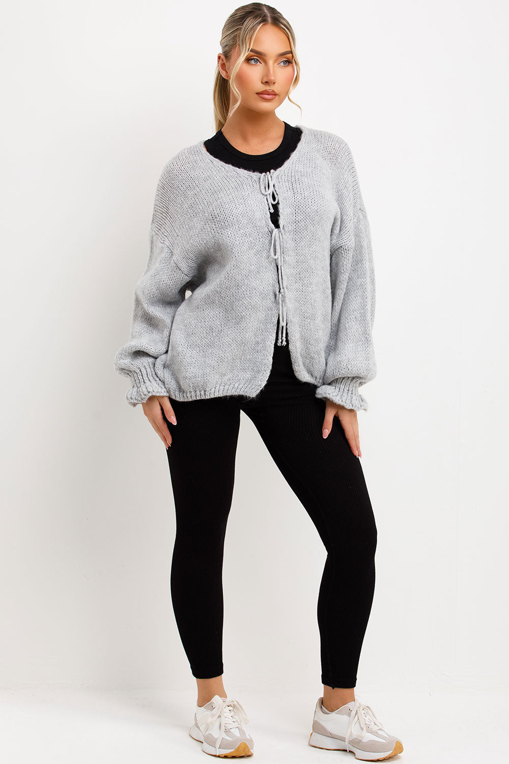 Knitted Cardigan with Tie Front Grey | Xtralitty