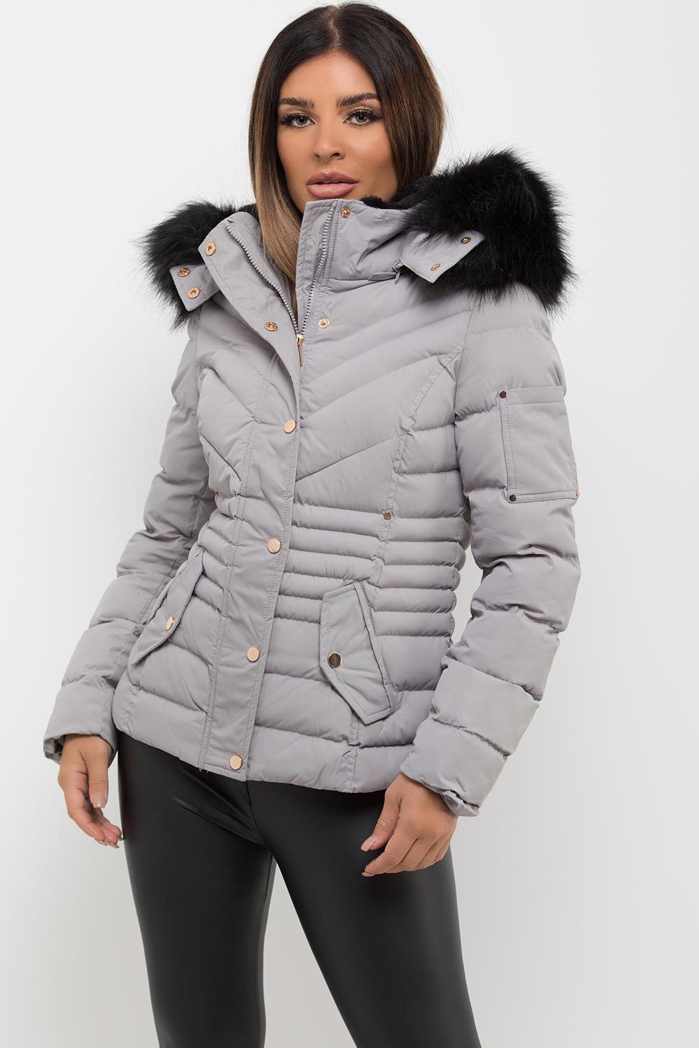 Puffer Coat with Fur Hood Grey | Xtralitty