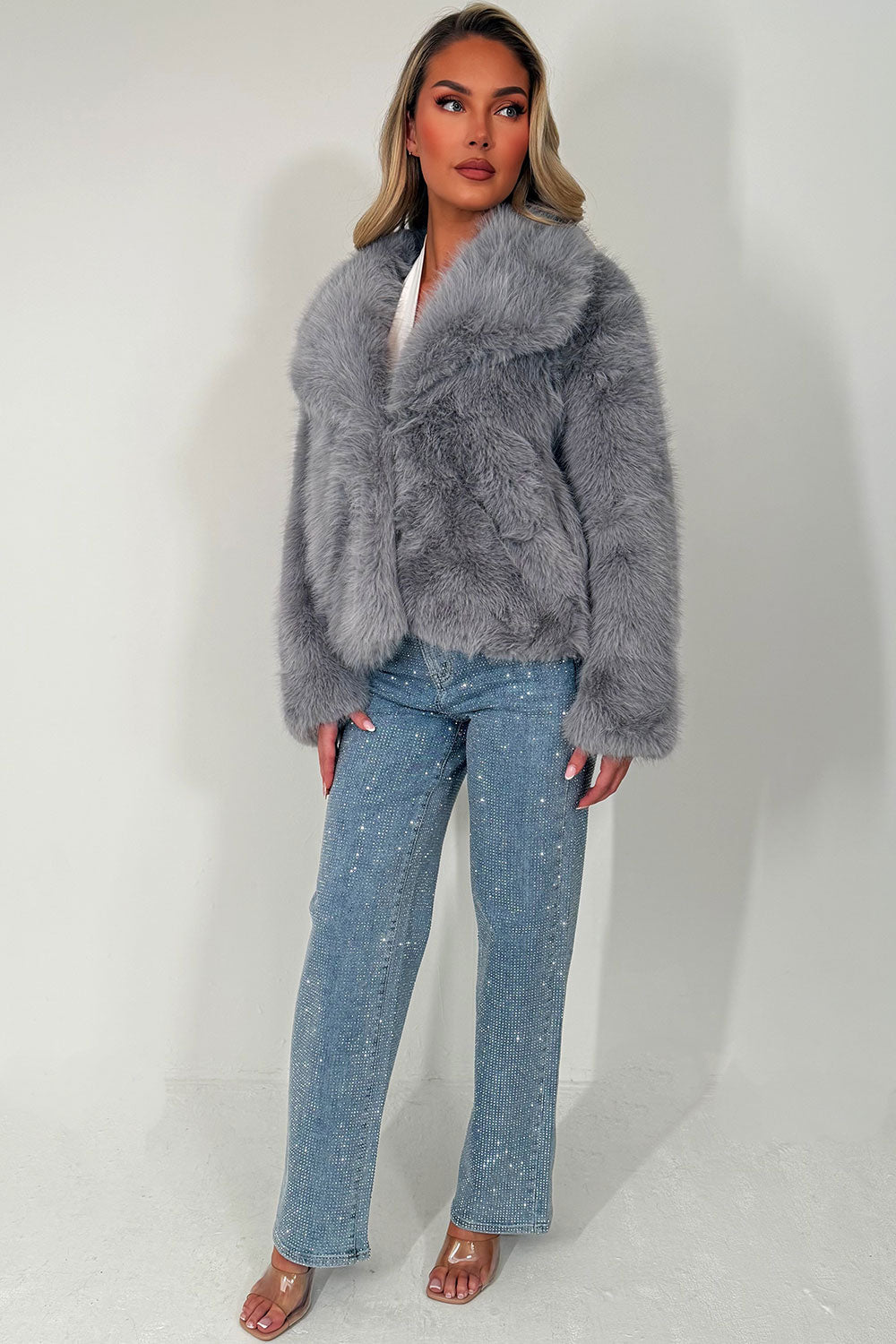 Faux Fur Jacket Collared Grey | Xtralitty