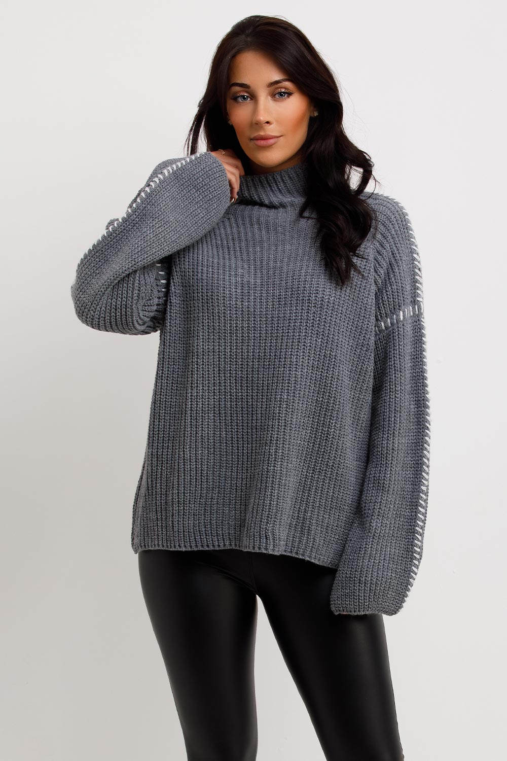Oversized Knitted Jumper with Contrast Stitches | Xtralitty