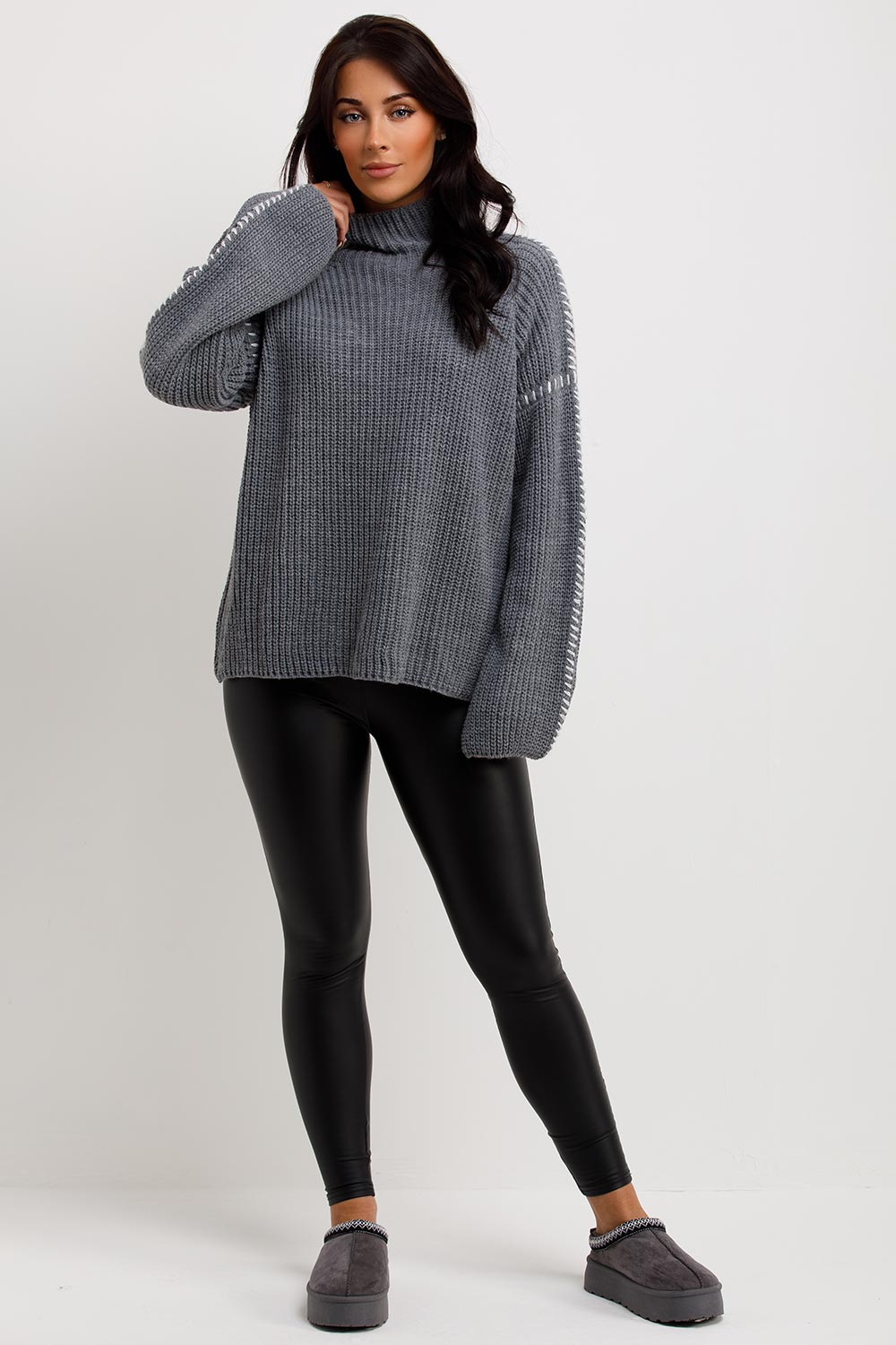 Oversized Knitted Jumper with Contrast Stitches | Xtralitty