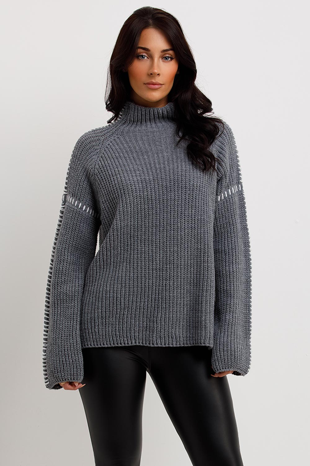Oversized Knitted Jumper with Contrast Stitches | Xtralitty