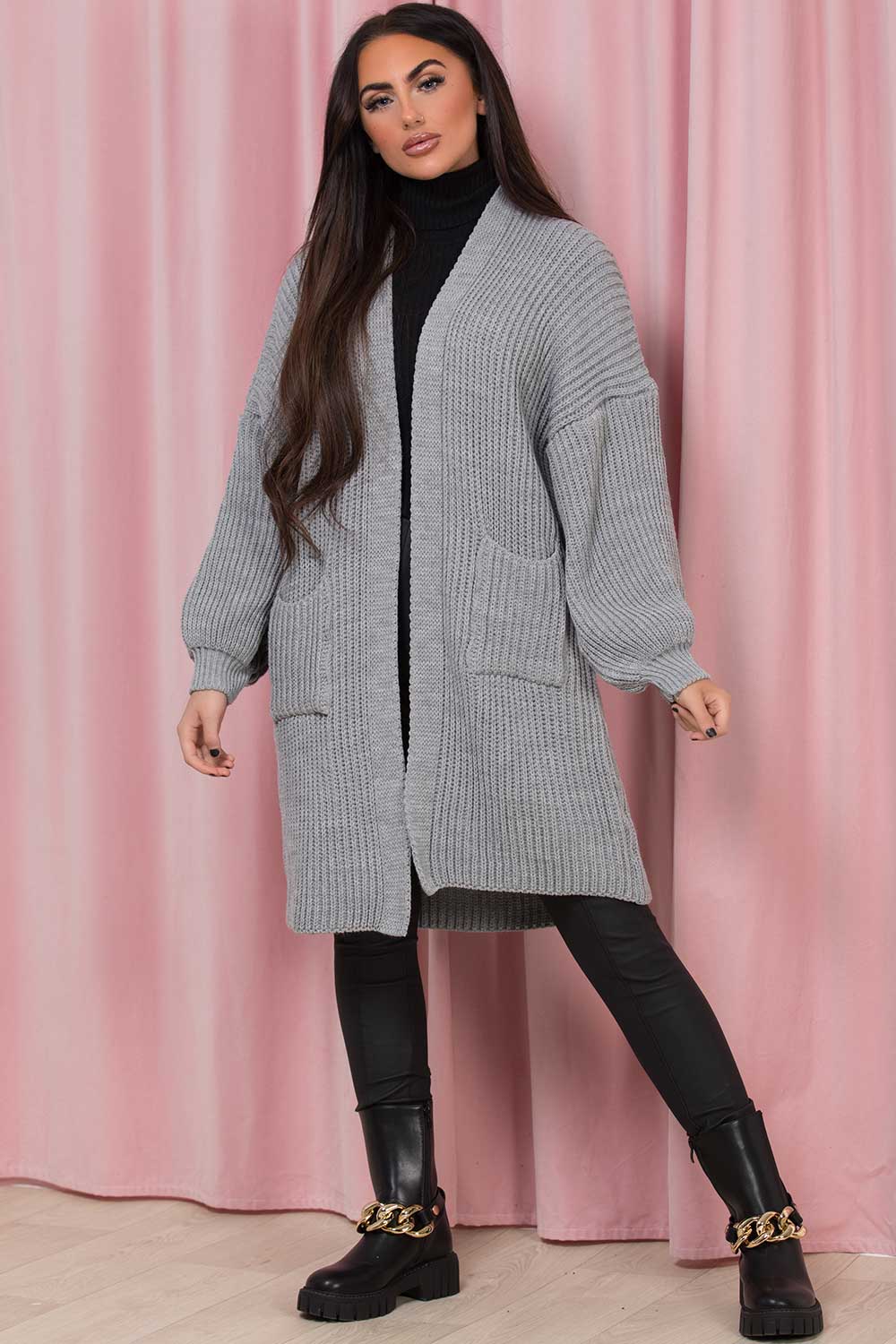 Grey Oversized Cardigan with Pockets | Xtralitty