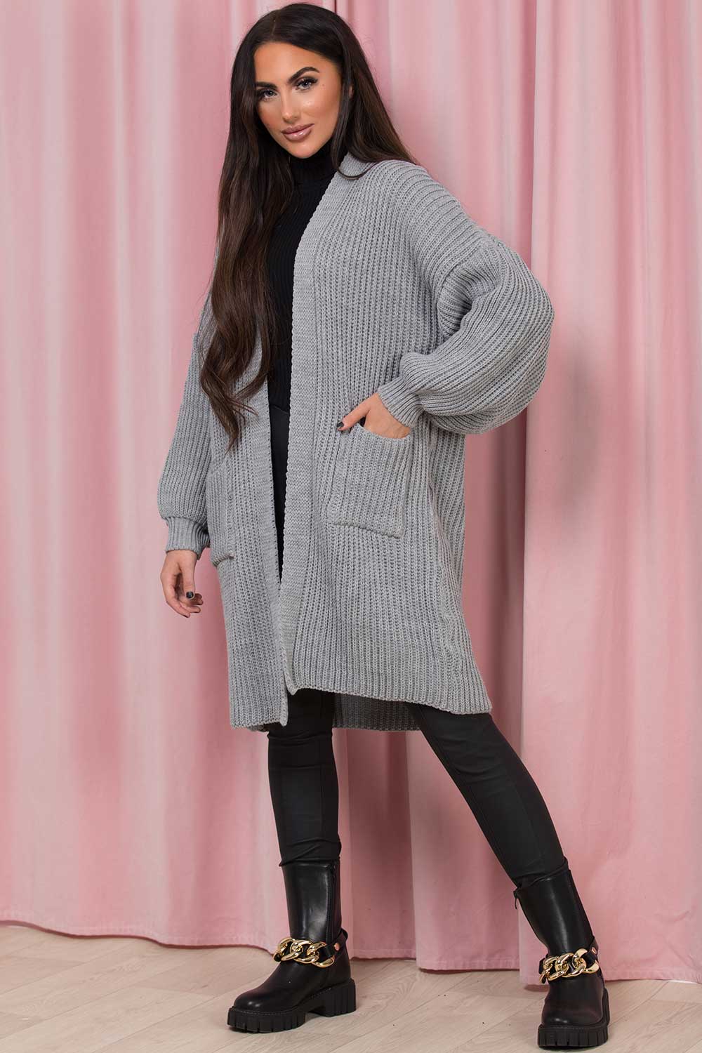 Grey Oversized Cardigan with Pockets | Xtralitty